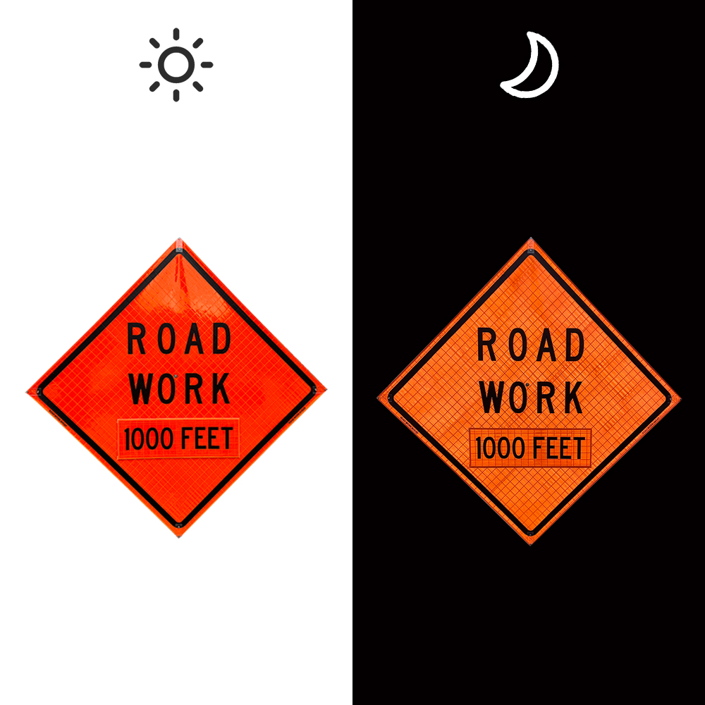 48 Inch Reflective Road Work 1000 Feet Roll Up Traffic Sign - 